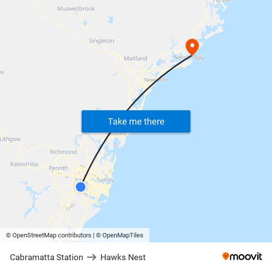 Cabramatta Station to Hawks Nest map