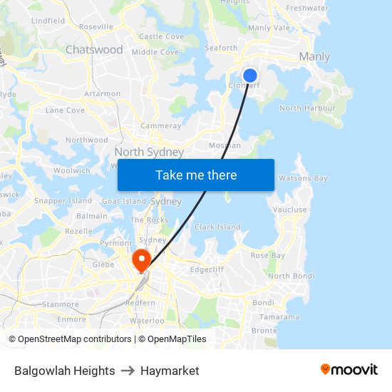 Balgowlah Heights to Haymarket map