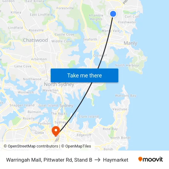 Warringah Mall, Pittwater Rd, Stand B to Haymarket map