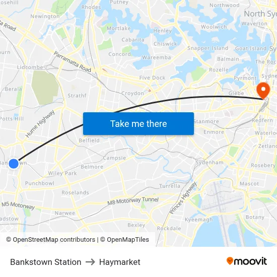 Bankstown Station to Haymarket map