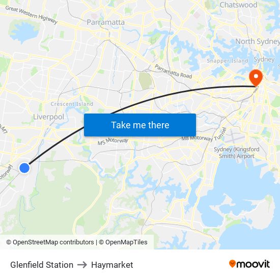 Glenfield Station to Haymarket map