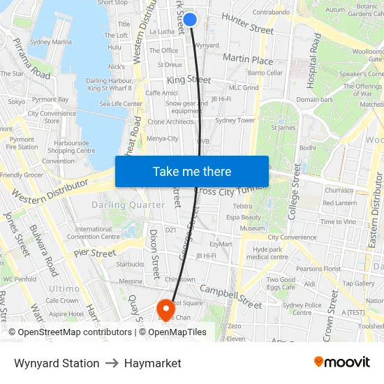 Wynyard Station to Haymarket map