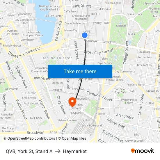 QVB, York St, Stand A to Haymarket map