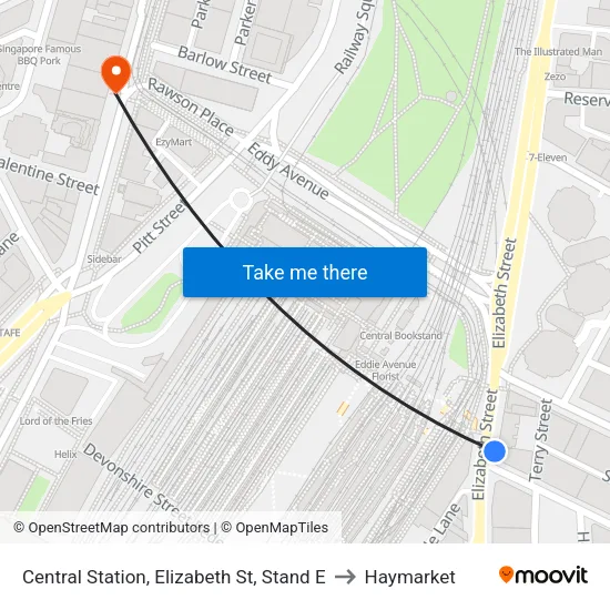 Central Station, Elizabeth St, Stand E to Haymarket map