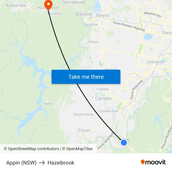 Appin (NSW) to Hazelbrook map