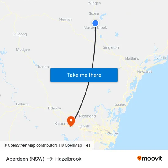 Aberdeen (NSW) to Hazelbrook map