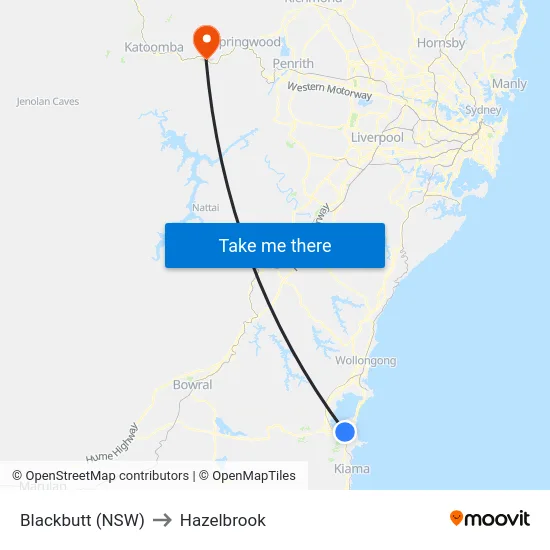 Blackbutt (NSW) to Hazelbrook map