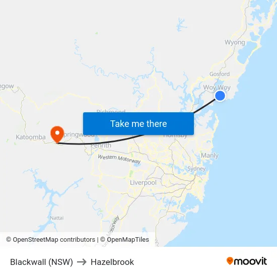Blackwall (NSW) to Hazelbrook map