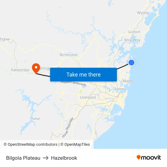 Bilgola Plateau to Hazelbrook map
