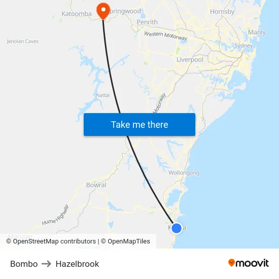 Bombo to Hazelbrook map