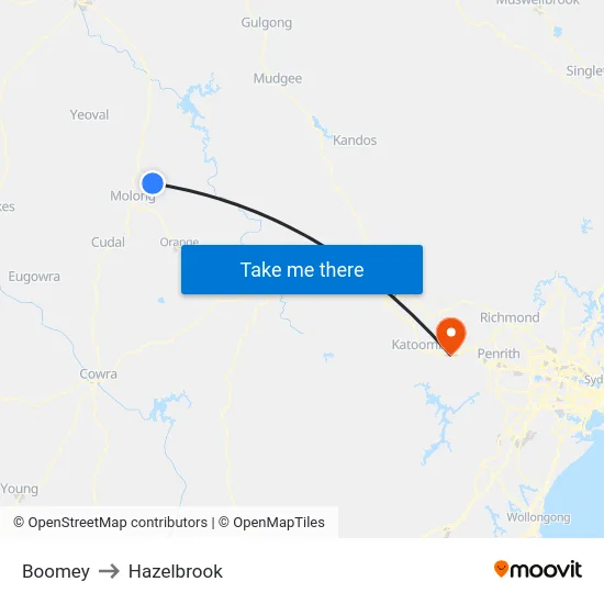 Boomey to Hazelbrook map