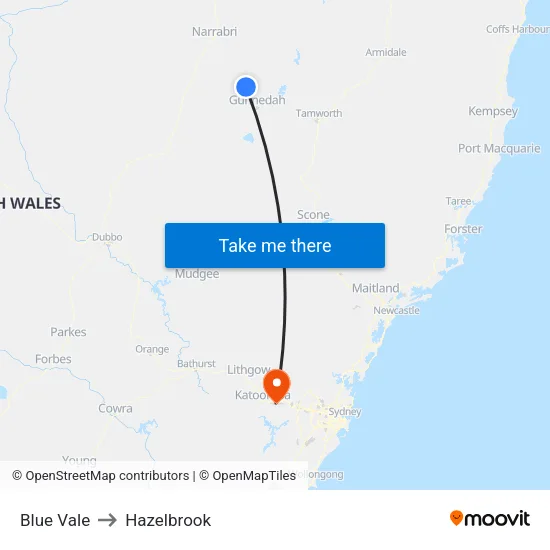 Blue Vale to Hazelbrook map