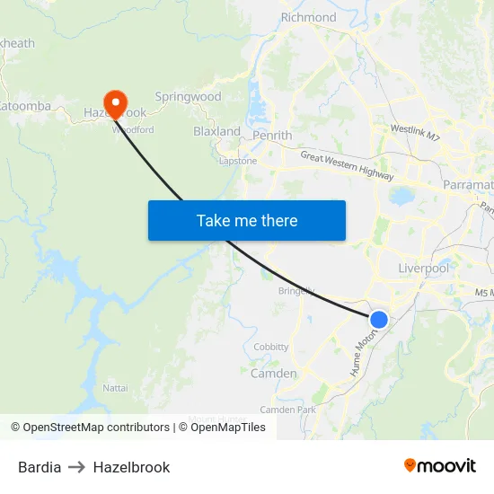 Bardia to Hazelbrook map