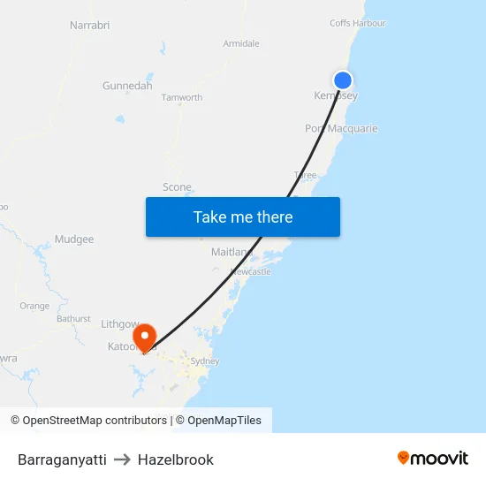 Barraganyatti to Hazelbrook map
