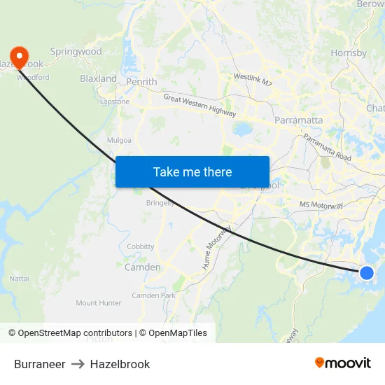 Burraneer to Hazelbrook map
