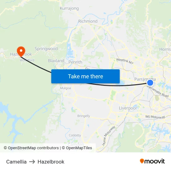 Camellia to Hazelbrook map