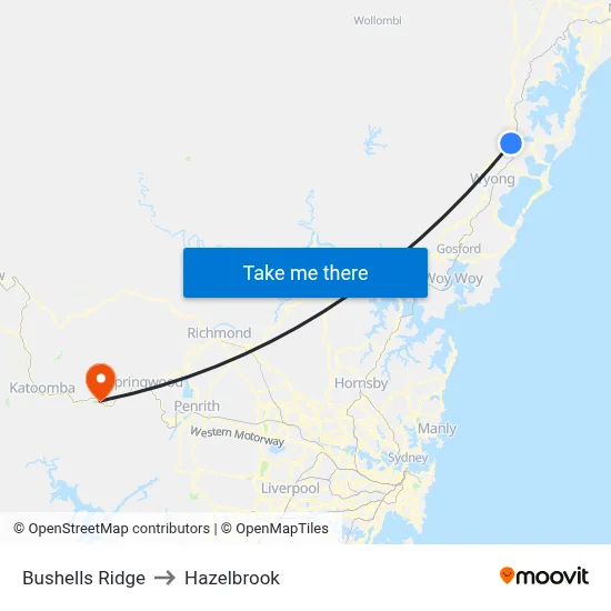 Bushells Ridge to Hazelbrook map