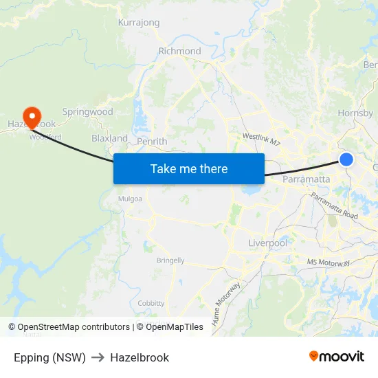 Epping (NSW) to Hazelbrook map