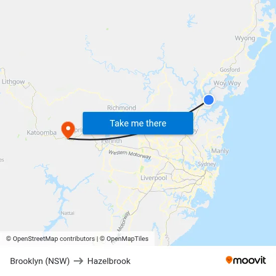 Brooklyn (NSW) to Hazelbrook map