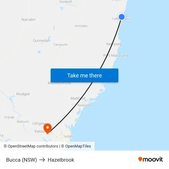 Bucca (NSW) to Hazelbrook map