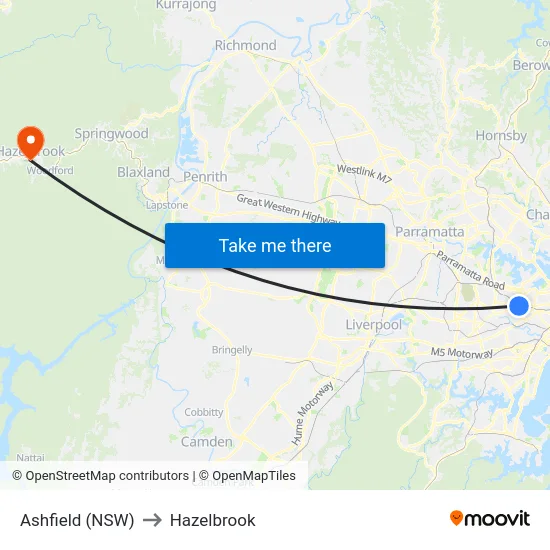 Ashfield (NSW) to Hazelbrook map