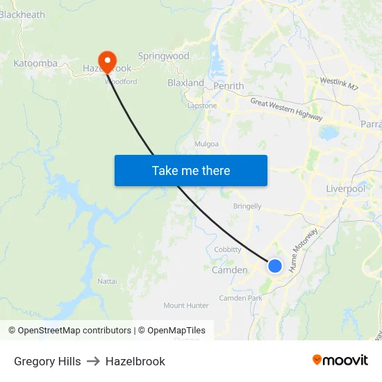 Gregory Hills to Hazelbrook map