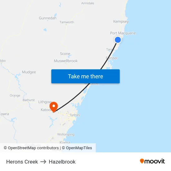 Herons Creek to Hazelbrook map