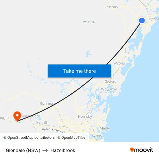 Glendale (NSW) to Hazelbrook map
