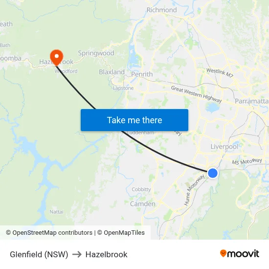 Glenfield (NSW) to Hazelbrook map