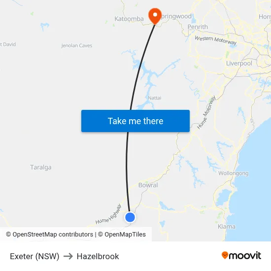 Exeter (NSW) to Hazelbrook map