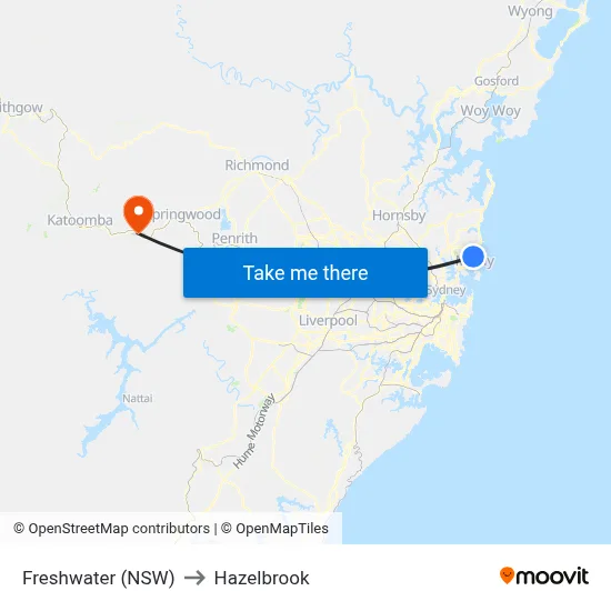 Freshwater (NSW) to Hazelbrook map