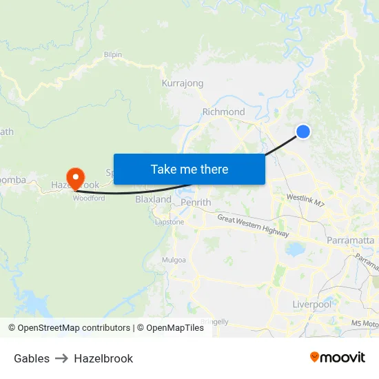 Gables to Hazelbrook map
