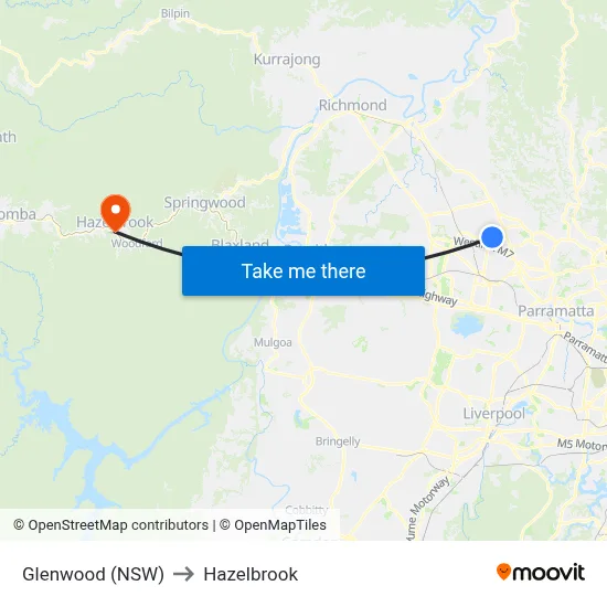 Glenwood (NSW) to Hazelbrook map