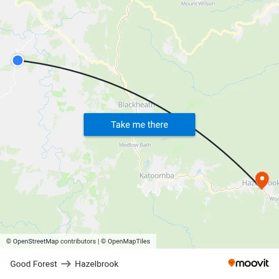 Good Forest to Hazelbrook map