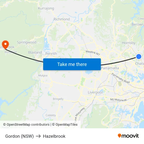 Gordon (NSW) to Hazelbrook map
