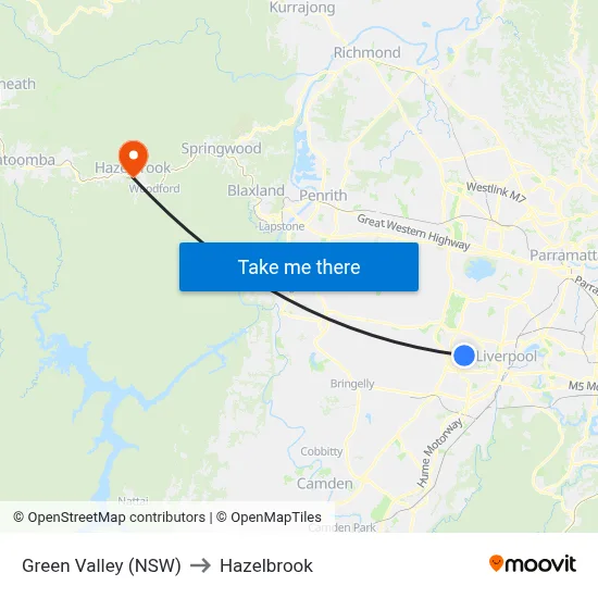 Green Valley (NSW) to Hazelbrook map