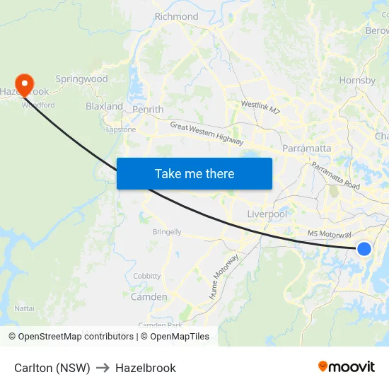 Carlton (NSW) to Hazelbrook map