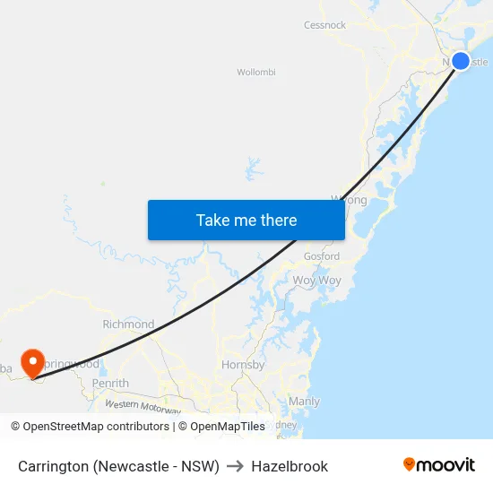 Carrington (Newcastle - NSW) to Hazelbrook map