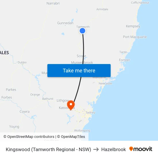 Kingswood (Tamworth Regional - NSW) to Hazelbrook map
