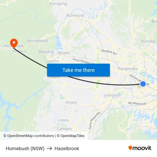 Homebush (NSW) to Hazelbrook map