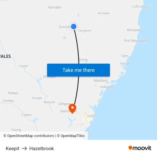 Keepit to Hazelbrook map