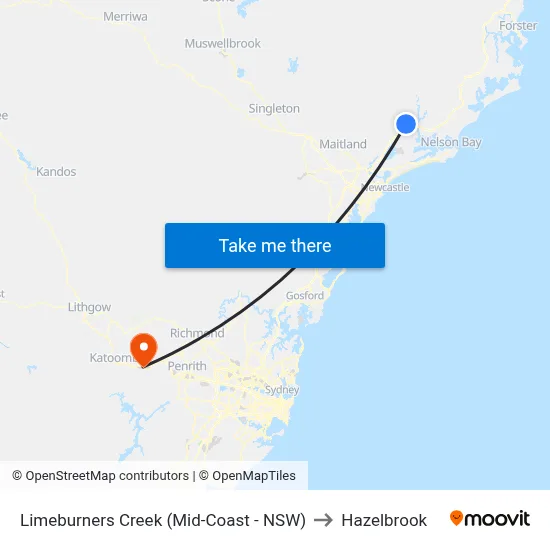 Limeburners Creek (Mid-Coast - NSW) to Hazelbrook map