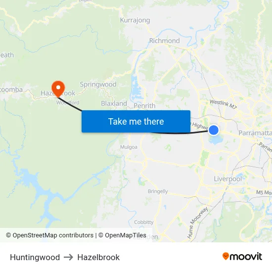 Huntingwood to Hazelbrook map