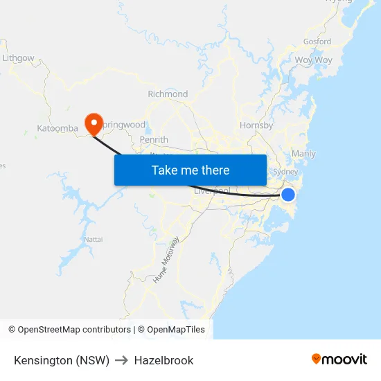 Kensington (NSW) to Hazelbrook map