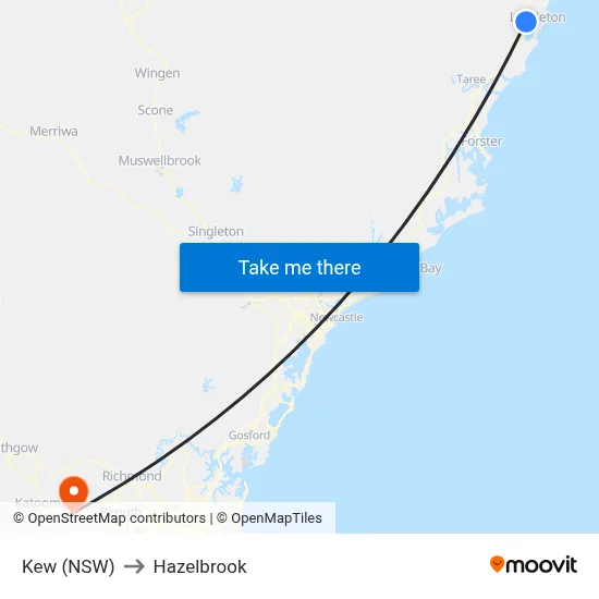 Kew (NSW) to Hazelbrook map