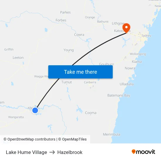 Lake Hume Village to Hazelbrook map