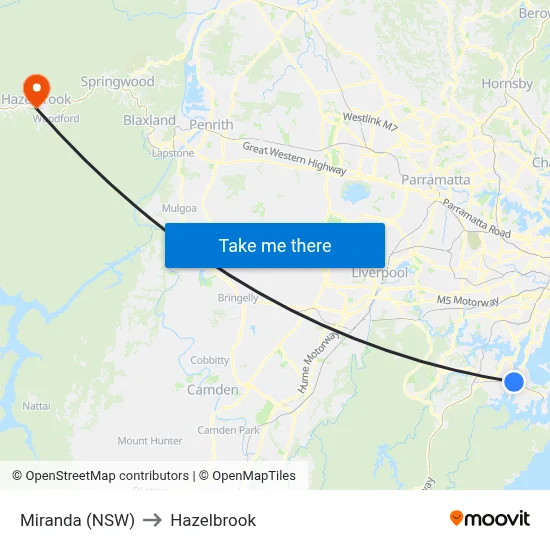 Miranda (NSW) to Hazelbrook map