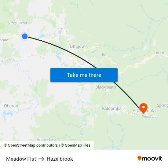 Meadow Flat to Hazelbrook map