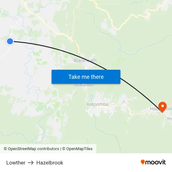 Lowther to Hazelbrook map
