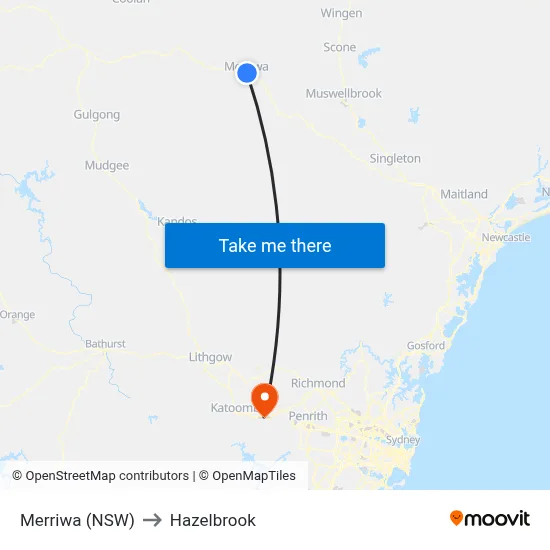 Merriwa (NSW) to Hazelbrook map